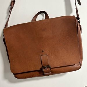 LL Bean Brown leather messenger bag.